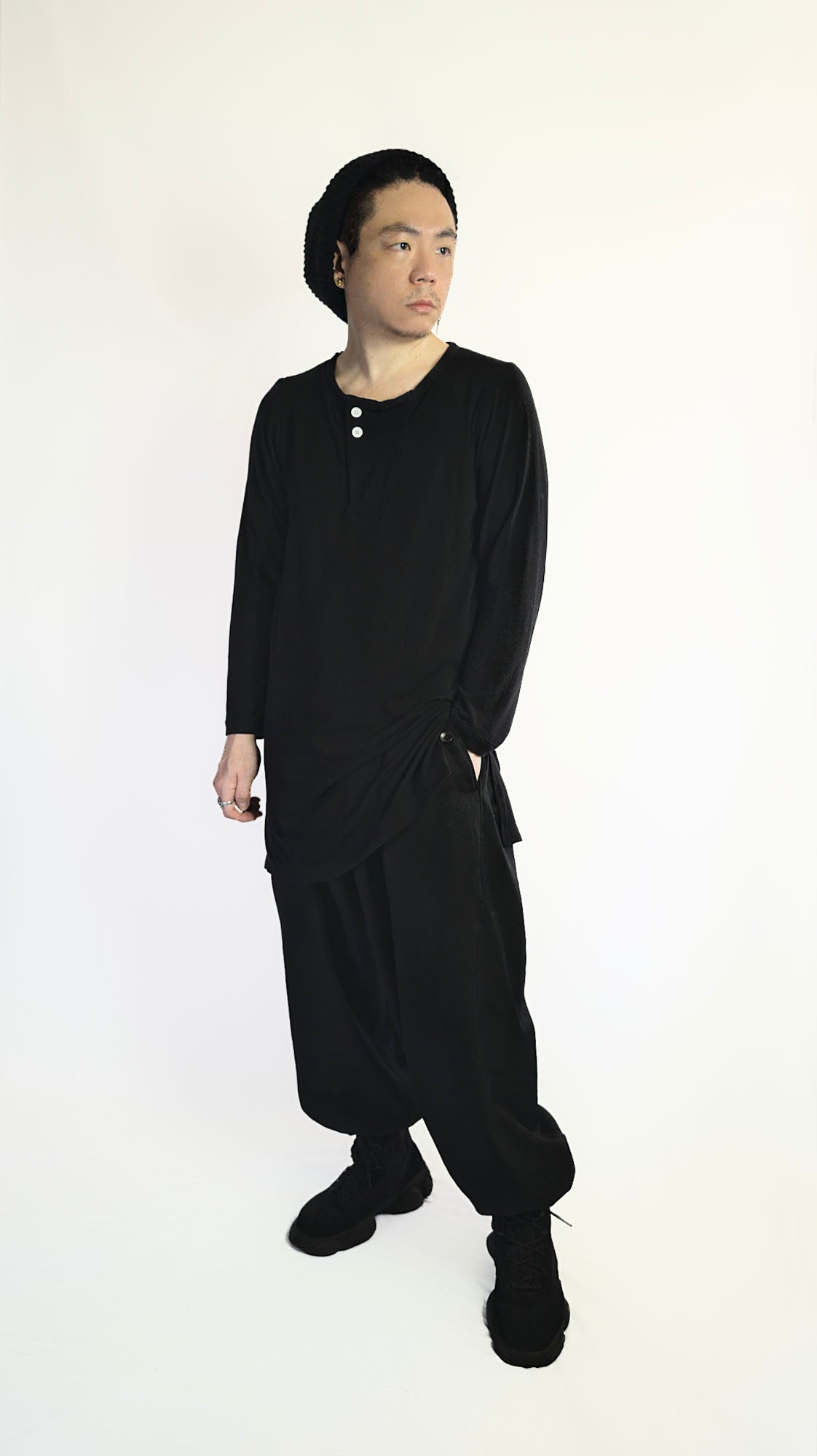 Asymmetric Henry Neck Long Sleeves